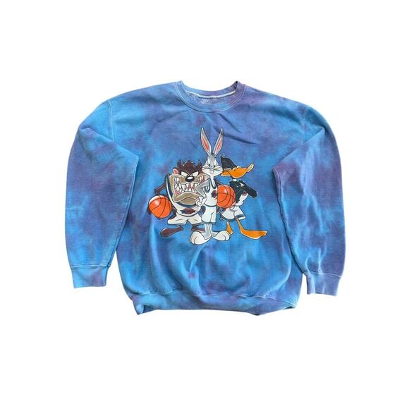 Space Jam Looney Tune Basketball Tie Dye Double Side Crew Neck Sweatshirt Size M - Picture 1 of 5